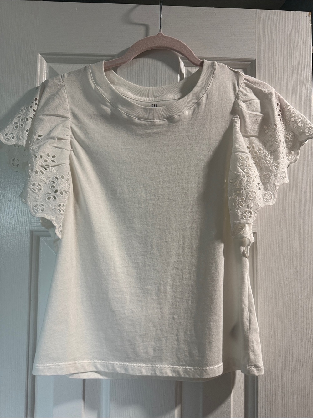 Women’s White Eyelet Flutter Sleeve Top